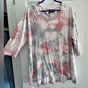 Cynthia Rowley pastel pink & blue tie-dye, long sleeve linen shirt